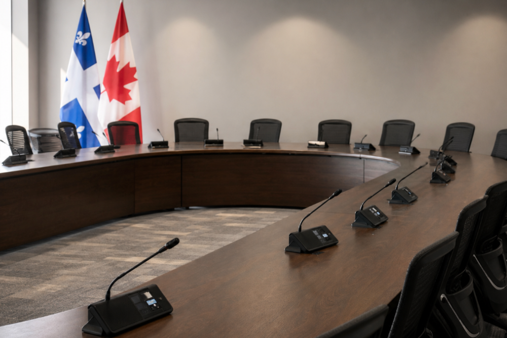 Salle de conseil municipal vide avant une séance sur les finances publiques